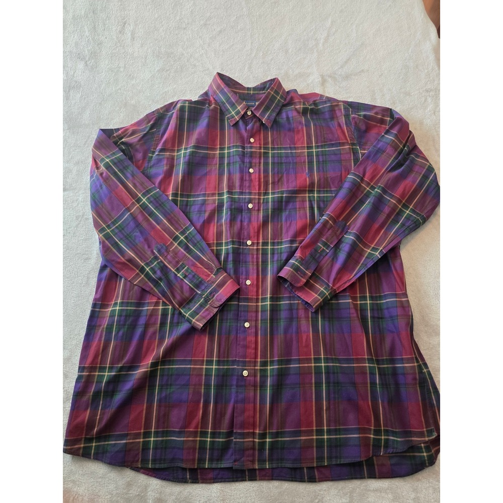 Ralph Lauren Button Down Shirt Mens 3XLT Purple Plaid Long Sleeve Big & Tall